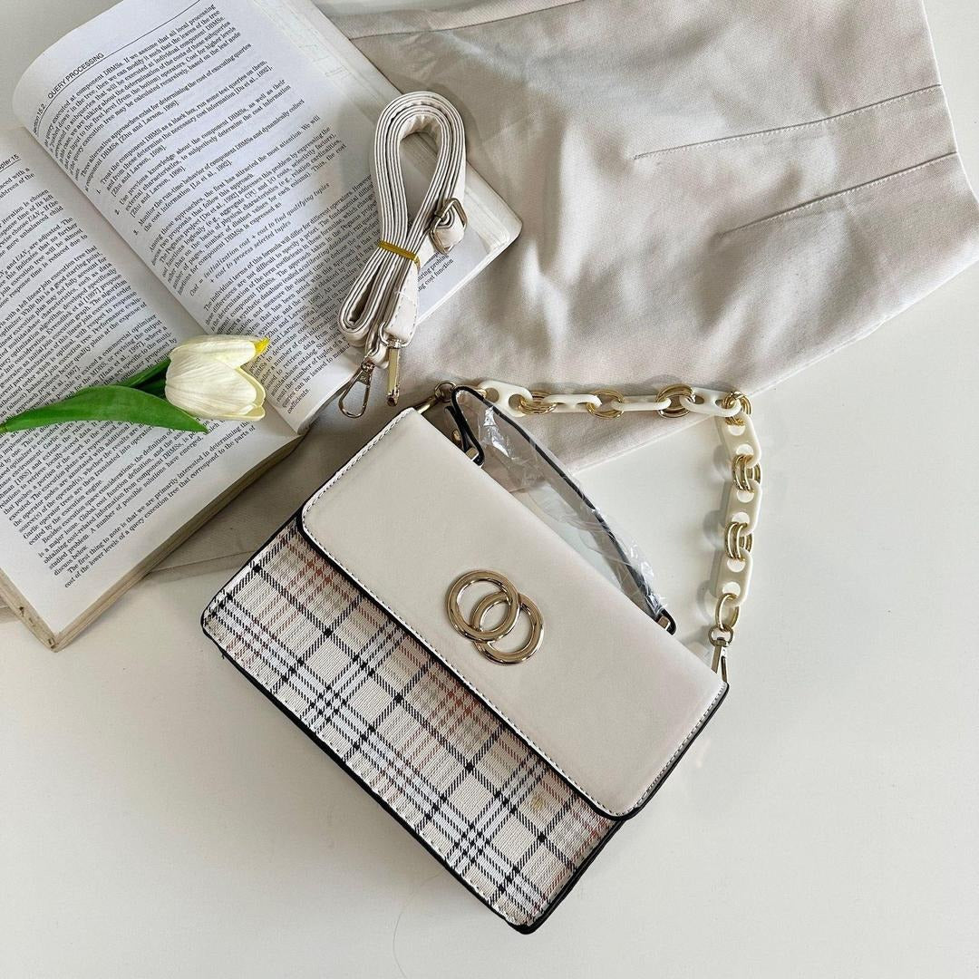Stylish Girl's Plaid PU Leather Handbag