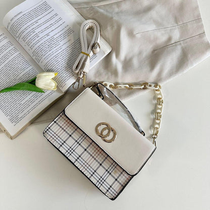 Stylish Girl's Plaid PU Leather Handbag