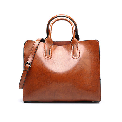 Retro Oil Wax Leather Tote Bag for Women