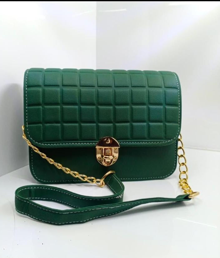 Green Quilted Chain Crossbody Bag for Girls