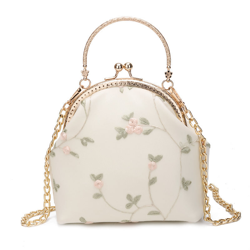 White Floral Embroidered Crossbody Bag for Women