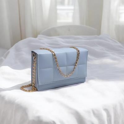 Sky Blue Girl's Quilted Chain Crossbody Bag